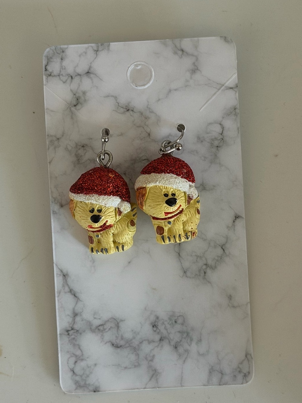 Christmas puppy dog Santa earrings